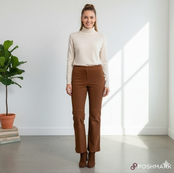 Kate Hill Pants - Kate Hill pants 100% Leather Suede Brown Zip pants Sz 6